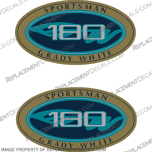 Grady White Sportsman 180 Logo Decals (Set of 2) grady, white, 180, sportsman, new, colors, decals, stickers, set, of, two, 2