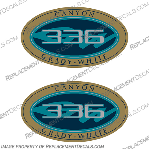 Grady White Canyon 336 Logo Decals (Set of 2) grady, white, canyon, 336, logo, oval, decal, decals, set, of, 2, two