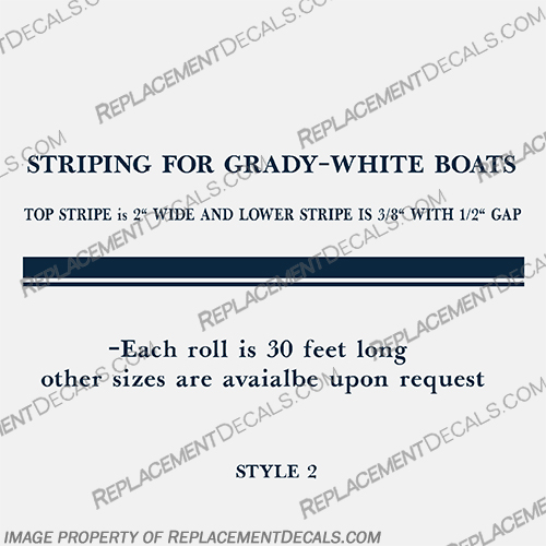 Boat Striping Grady White - Navy Blue Color (2" Top Stripe | 3/8" Lower Stripe) grady, white, gradywhite, striping, custom, 2, 3/8, color, stripes, navy, dark, blue, boat, top stripe, lower stripe, stripe,