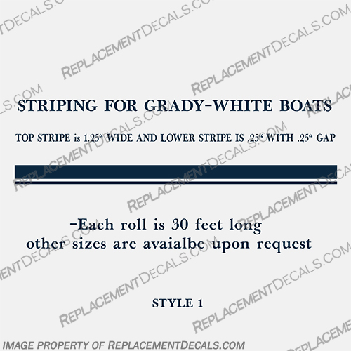 Boat Striping Grady White - Navy Blue Color (1 1/4" Top Stripe | 1/4" Lower Stripe) grady, white, gradywhite, striping, custom, 1, 1/4, 1 1/4, 1.25, color, stripes, navy, dark, blue, boat, top stripe, lower stripe, stripe,