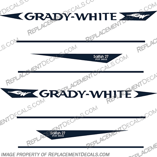 Grady White Sailfish 27 Sport Bridge Decal Kit   grady, white, sailfish, 27, sport, bridge, sportbridge, sail, fish, gradywhite, 1990, 90s, cabin, hull, decal, kit, set