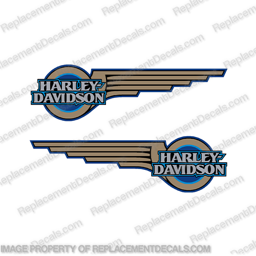 Harley-Davidson Springer FXSTSI Tank Decals (Set of 2) -Blue-Gold harley, davidson, decals, springer, fxstsi, motorcycle, fuel, tank, stickers, blue, gold