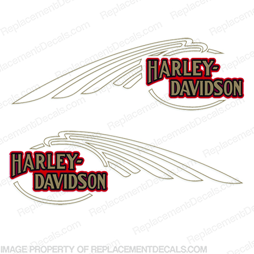 Harley-Davidson FXSTC Softail Decals Gold / Red (Set of 2) - Fuel Tank Harley-Davidson, fxstc, Decals,  silver, (Set of 2), 14471, Harley, Davidson, Harley Davidson, soft, tail, 1995, 1996, 96, softtail, soft-tail, softail, harley-davidson, Fuel, Tank, Decal, 2009, INCR10Aug2021