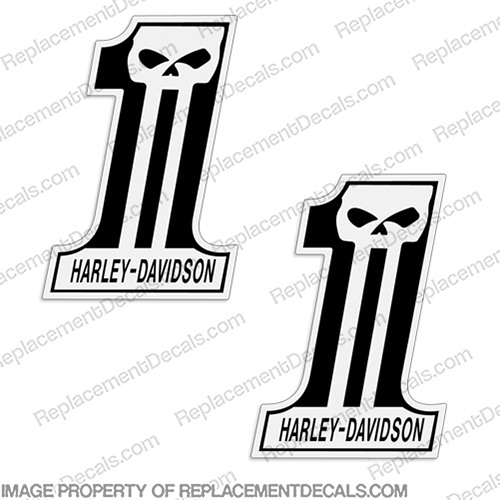 Harley-Davidson #1 Decals - Set of 2 (Custom Punisher) punisher, 1, harley, davidson, one, INCR10Aug2021