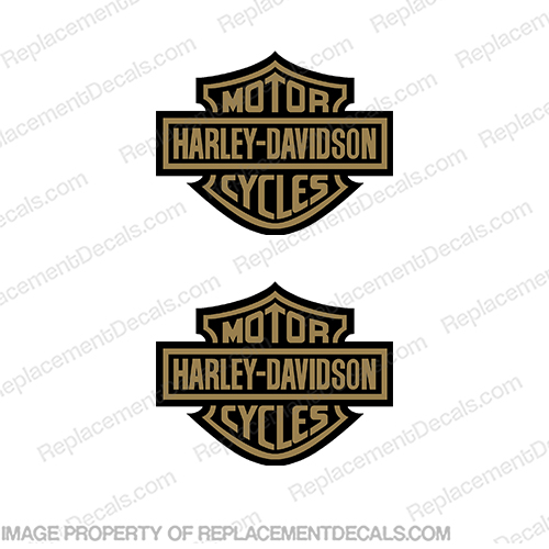 Harley-Davidson Metallic Gold Bar and Shield Fuel Tank Motorcycle Decals (Set of 2) - Style 4 GOLD Harley-Davidson, bar, and shield, logo, emblem, decal, sticker, Decals,  gold, (Set of 2), Harley, Davidson, Harley Davidson, soft, tail, 1995, 1996, 96, softtail, soft-tail, softail, harley-davidson, Fuel, Tank, Decal, INCR10Aug2021