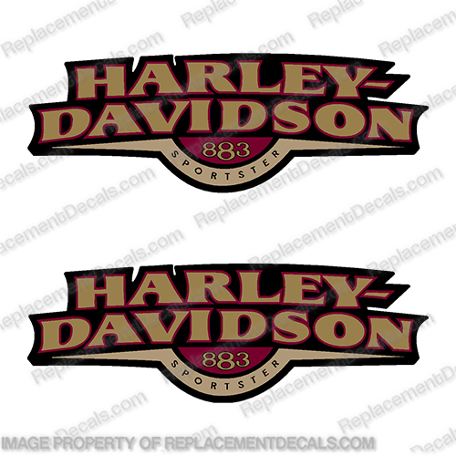 Harley Davidson Sportster 883 Decals Gold / Burgundy (Set of 2)  2008 2009 2010  harley, harley davidson, harleydavidson, fuel, 92, 93, 92, 92, 93, 93, 1992, 1993, fat, boy, sport, sportster, 883, 1448095, 2008, 2009, 2010, harley, davidson, sportster, xl883l, xl883, 883l, gold, burgundy, 13304-08 