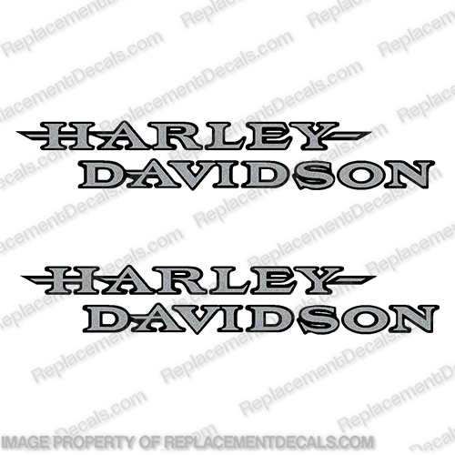 Harley-Davidson FXDL Dyna Low Rider Fuel Tank Motorcycle Decals (Set of 2) - Style 25 13604-01 Metallic Silver / Black harley, metallic, silver, black. harley davidson, harleydavidson, davidson, fxdl, dyna, low rider, motor, cycle, fuel, gas, tank, label, emblem, decal, sticker, kit, set, style, 24, 13604-01, 13604