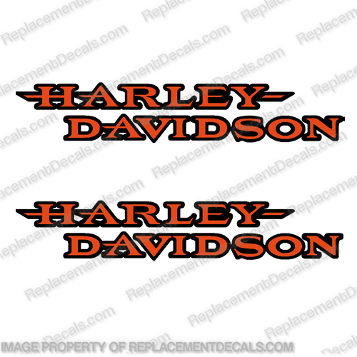 Harley-Davidson FXDL Dyna Low Rider Fuel Tank Motorcycle Decals (Set of 2) - Style 25 13604-01 Orange / Black harley, harley davidson, harleydavidson, davidson, fxdl, dyna, low rider, motor, cycle, fuel, gas, tank, label, emblem, decal, sticker, kit, set, style, 24, 13604-01, 13604