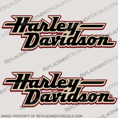 Harley-Davidson Fuel Tank Motorcycle Decals (Set of 2) - Style 2 - Black/Beige/Red harley, davidson, style, 2, two, style-2, black, beige, red, tank, motorcycle, decal, decals, stickers, set, of, fuel, 