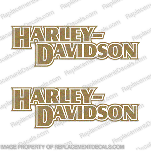 Harley Davidson Fuel Tank Decals (Set of 2) - Style 9 METALLIC GOLD / WHITE Harley, Davidson, Harley Davidson, nine, INCR10Aug2021, style, 9,
