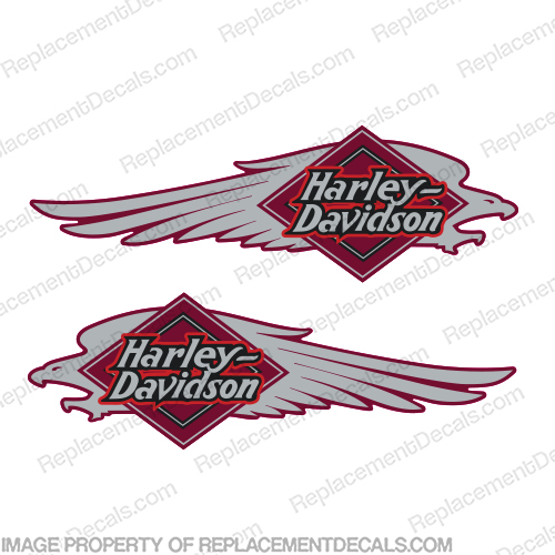 Harley-Davidson FXSTC Softail Decals Silver / Red (Set of 2) - Fuel Tank Decal   Harley-Davidson, fxstc, Decals,  silver, (Set of 2), 14471, Harley, Davidson, Harley Davidson, soft, tail, 1995, 1996, 96, softtail, soft-tail, softail, harley-davidson, Fuel, Tank, Decal, INCR10Aug2021