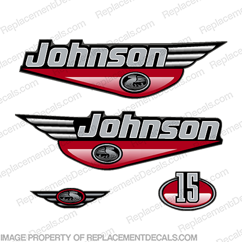 Johnson 15hp Decals - Red johnson, outboard, outboards, engine, motor, decal, kit, set, ocean, pro, red, 15, INCR10Aug2021