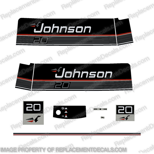 Johnson 1989-1990 20hp VRO Decals Johnson, 20hp, 20, hp, 1992, 1993, 1994, outboard, motor, engine, decal, decals, sticker, kit, set, 2cyl, 3cyl, 2, 3, cylinder, INCR10Aug2021