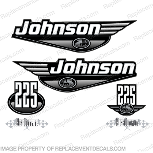 Johnson 225hp High Output Outboard Engine Decals - Black johnson, 225hp, 225 hp, 225, 1999, 99, ho, high, output, outboard, engine, motor, decals,  decals, sticker, kit, set, black, INCR10Aug2021