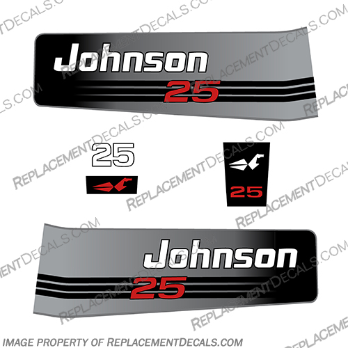 Johnson 1992-1994 25hp Decals Johnson, 25hp, 25, hp, 1992, 1993, 1994, outboard, motor, engine, decal, decals, sticker, kit, set, 2cyl, 3cyl, 2, 3, cylinder,
