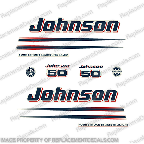 Johnson 50hp FourStroke Decals 2002 - 2006   johnson, 50, fourstroke, efi, 2002, 2006, outboard, decals, kit, stickers, motor, engine, cowling, 50, 2003, 2004, 2005, outboard, engine, decal, kit, set, 