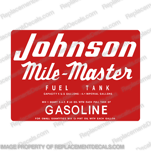 Johnson 1953-1955 6 Gallon Gas Tank Decal outboard, engine, gas, fuel, tank, decal, sticker, replacement, new, 6, gal, 6gal, 6 gallon, 6, gallon, wiz, wizard, decals