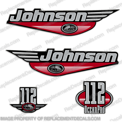 Johnson 112 hp Ocean Pro Decals (Red) oceanpro, 112hp, 99, 2000, 01, INCR10Aug2021