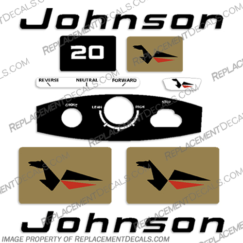 Johnson 1968 20hp Full Decal Kit  johnson, decals, 20, hp, vintage, antique, outboard, motor, engine, decal, sticker, kit, set, 1968