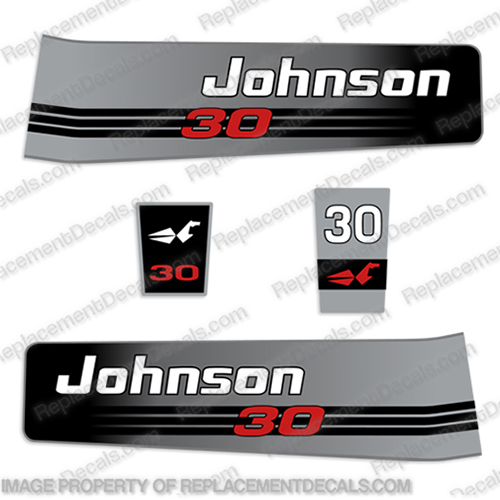 Johnson 1992-1994 30hp Decals Johnson, 30hp, 30, hp, 1992, 1993, 1994, outboard, motor, engine, decal, decals, sticker, kit, set, 2cyl, 3cyl, 2, 3, cylinder, INCR10Aug2021