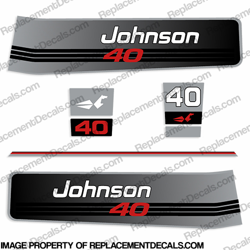 Johnson 1992-1994 40hp Decals Johnson, 40hp, 40, hp, 1992, 1993, 1994, outboard, motor, engine, decal, decals, sticker, kit, set, 2cyl, 3cyl, 2, 3, cylinder, INCR10Aug2021