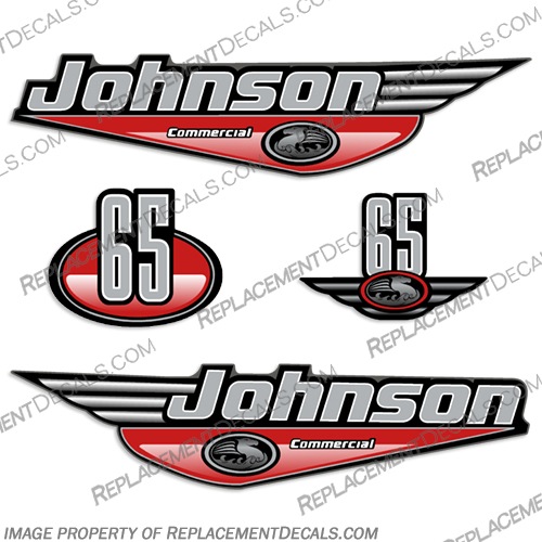 Johnson 65hp Commercial Decals - Red 1999-2000 ocean, pro, ocean pro, ocean-pro, johnson, 65, red, commercial, hp, 65 hp, 65hp, outboard, decals, decal, stickers, kit, set, 1999, 2000
