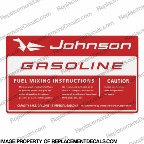 Johnson 1960 6 Gallon Gas Tank Decal INCR10Aug2021