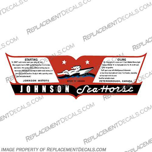 Johnson 2.1 / 4.2hp Sea Horse Decal Kit johnson, seahorse, sea, horse, 4.2, hp, 4.2hp, decal, kit, stickers, 1937, 1938, vintage, engine, motor, 37, 38, 2.1 hp, LT37, LT38, lt37, lt38,dt37, dt38 Canada, CAD, USA