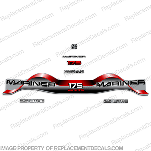 Mariner 175hp 2.5 Litre Electronic Ignition System Outboard Decal Kit - Red  Mariner, decal, sticker, motor, outboard, cowl, engine, 175hp, 75, one, seventy, five, horsepower, kit, set, 1990, 1991, 1992, 19923, 1994, 1995, 1996, 1997, 1998, 1999, 2.5, leter, litre, electronic, ignition, system, fuel, injection, INCR10Aug2021