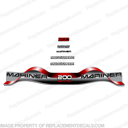 Mariner 200hp 2.5 Decal Kit - Red 200, 2.5liter, 2.5 liter, 2.5 litre, 2.5litre, magnum, efi, electronic, fuel, injection, INCR10Aug2021
