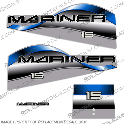 Mariner 15hp Decal Kit - 1996 - 1997 - Blue Mariner, 15hp, 15, hp, horsepower, horse, power, Decal, Decals, Kit, 1996, 1997, Blue,