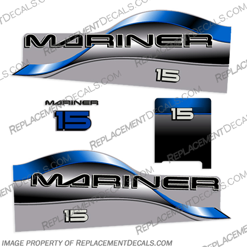 Mariner 15hp Outboard Decal Kit - 1996 - 1997 - Blue Mariner, 15hp, 15, hp, horsepower, horse, power, outboard, Decal, Decals, Kit, 1996, 1997, Blue,