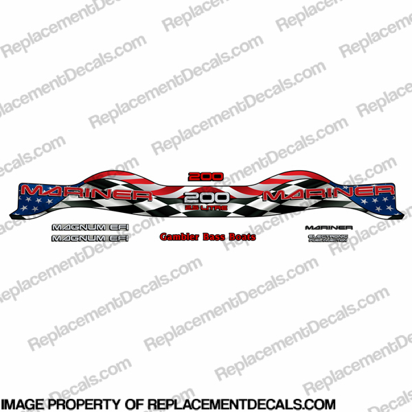 Custom Mariner 200hp Decal Kit (Racing/US Flag) - Wrap Around INCR10Aug2021