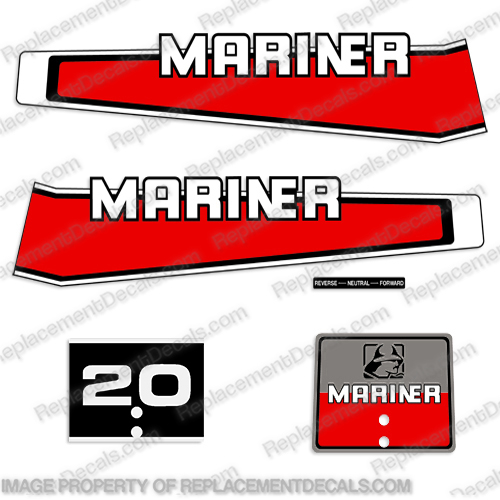 Mariner 20hp Decal Kit 1977-1989  mariner, 20, hp, 20hp, decal, decals, kit, sticker, outboard, engine, motor, vintage, late, 70s, early, 80s, late