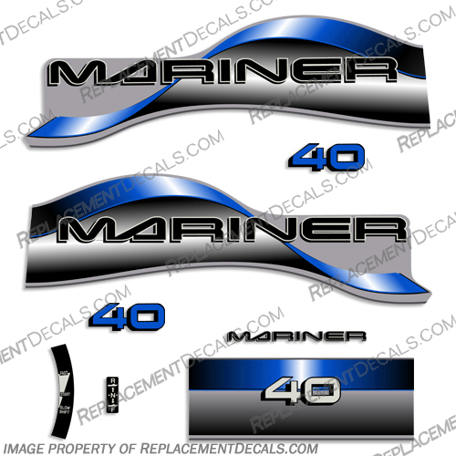 Mariner 40hp Decal Kit - 1996 - 1997 - Blue Mariner, 40, 40hp, hp, horse, power, horsepower, decal, decals, kit, 1996, 1997, blue,