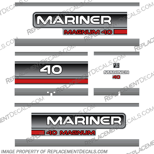 Mariner Magnum 40hp Decal Kit - 1994-1998 mercury, 40 hp. mariner, 40, 40hp, hp, four, stroke, fourstroke, decal, sticker, decals, stickers, 1993, 1994, 1995, 1996, 1997, 1998, 93, 94, 95, 96, 97, 98, two, kit, magnum