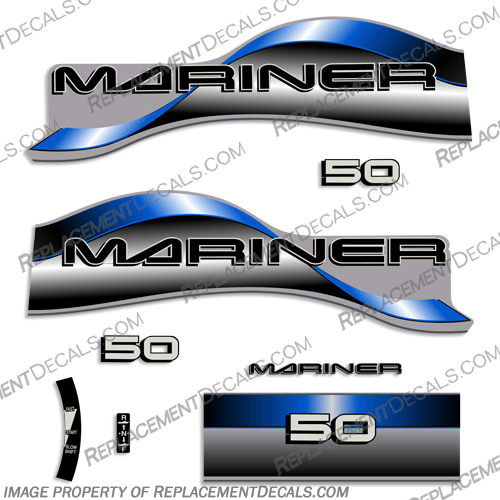 Mariner 50hp Decal Kit - 1996 - 1997 - Blue Mariner, 50, 50hp, hp, horse, power, horsepower, decal, decals, kit, 1996, 1997, blue,