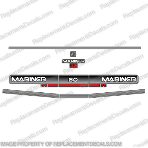 Mariner 60hp Outboard Engine Motor Decal Kit - 1993 1994 1995  mercury, 60 hp. mariner, 60, 60hp, hp, four, stroke, fourstroke, decal, sticker, decals, stickers, 1993, 1994, 1995, 93, 94, 95, two, 