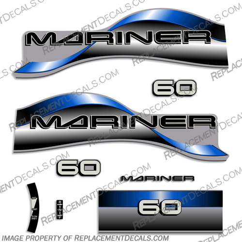 Mariner 60hp Decal Kit - 1996 - 1997 - Blue Mariner, 60, 60hp, hp, horse, power, horsepower, decal, decals, kit, 1996, 1997, blue,