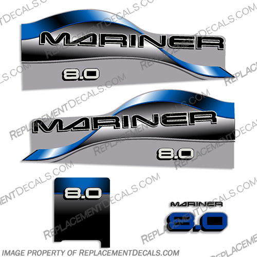 Mariner 8.0hp Decal Kit - 1996 - 1997 - Blue Mariner, 8,8.0, 8.0hp, 8hp, hp, horse, power, horsepower, decal, decals, kit, 1996, 1997, blue,