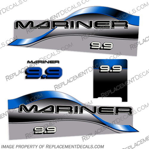 Mariner 9.9hp Outboard Decal Kit - 1996 - 1997 - Blue Mariner, 9, 9.9, 9.9hp, hp, horse, power, horsepower, outboard, decal, decals, kit, 1996, 1997, blue,