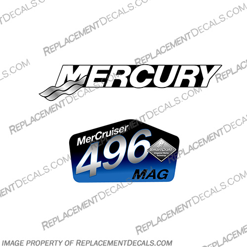 Mercruiser 496 MAG Decal - Blue Version 496, mag, magnum, mercury, mer, cruiser, inboard, motor, engine, sticker, decal, mercruiser, Blue,