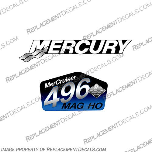 Mercruiser 496 MAG High Output Decal - Blue Version 496, mag, magnum, mercury, mer, cruiser, inboard, motor, engine, sticker, decal, mercruiser, high, output, ho, HO, blue,