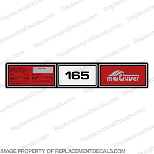Mercruiser 1982-1989 165hp Valve Cover Decals 1982, 1983, 1984, 1985, 1986, 1987, 1988, 1989, 165 hp, rocker cover decal, INCR10Aug2021