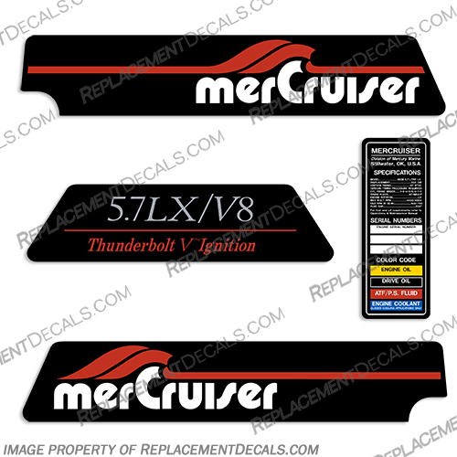 Mercruiser 5.7 Litre LX V8 Thunderbolt V Ignition Flame Arrestor Decal Kit  mercruiser, mer, cruiser, 5.7, 5.7l, Thunderbolt,  V, Ignition4.3 l, 5, liter, litre, flame, arrestor, bravo, alpha, one, thunderbolt, ignition, power, steering mpi, engine, valve, 454, flame, arrestor, mercury, decal, sticker, lx, v8, INCR10Aug2021