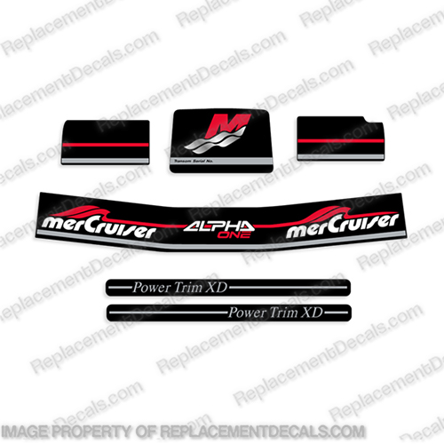 Mercruiser Alpha One Generation 2 Two II Outdrive Decals New Style mercruiser, mer, cruiser, g2, outboard, outdrive, out, motor, engine, valve, generation, 2, two, II, flame, arrestor, mercury, decal, sticker kit, set