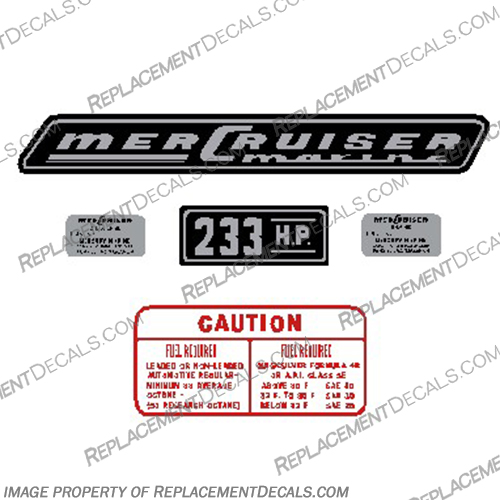 Mercruiser 233hp Decals - 1975 and Up mercruiser, 233, 233hp, 233 hp, 1975, valve, cover, decals, stickers, logos, vintage, 