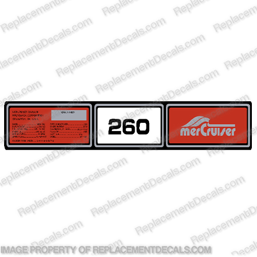 Mercruiser 1982-1989 260hp Valve Cover Decal Style 2  - Red mercruiser, 5.0, liter, v8, alpha, 260, one, inboard, outboard, decal, kit, sticker, set, 5L, 5, litre,