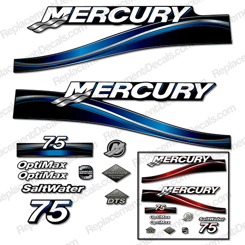 Mercury 75hp "Optimax" Decals - 2005 (Red or Blue)  INCR10Aug2021