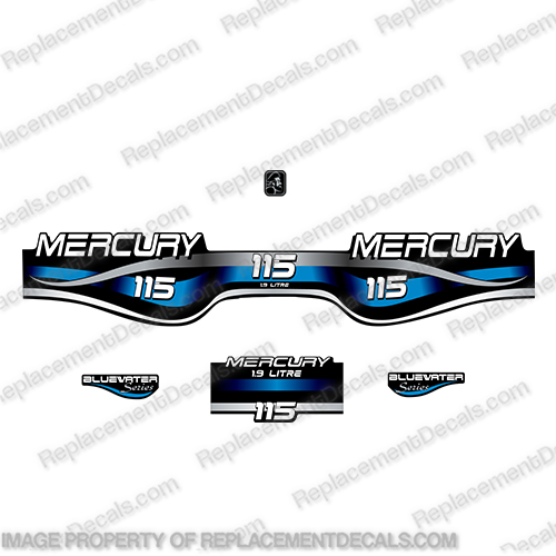 Mercury 115hp 1.9L Bluewater Series Decal Kit (Blue) blue, water, 1.9, 1.9L, litre, liter, 3l, 3.0l, 3.0, liter, 2.5, 2l, outboard, engine, motor, decal, sticker, kit, set, decals, mercury, 150, 150 hp, horsepower, 150hp, 1998, 1999, 2000, 2001, 2002, 2003, 2004, 2005, 2006, 2007, 2008, 2009, 2010, electronic, fuel, injection, INCR10Aug2021